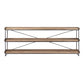 80" Light Brown and Black Solid Wood and Iron Console Table With Two Shelves