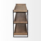 80" Light Brown and Black Solid Wood and Iron Console Table With Two Shelves