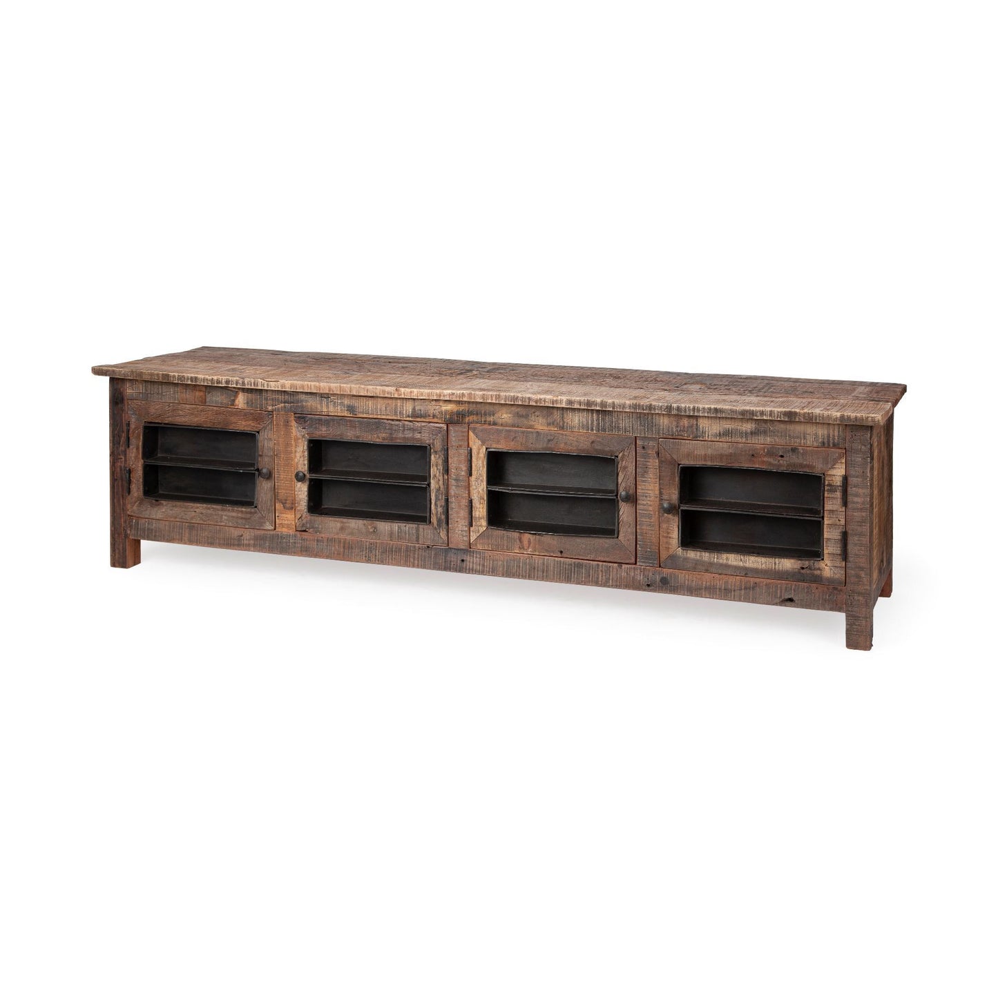 76" Brown Distressed Reclaimed Wood Enclosed Storage TV Stand