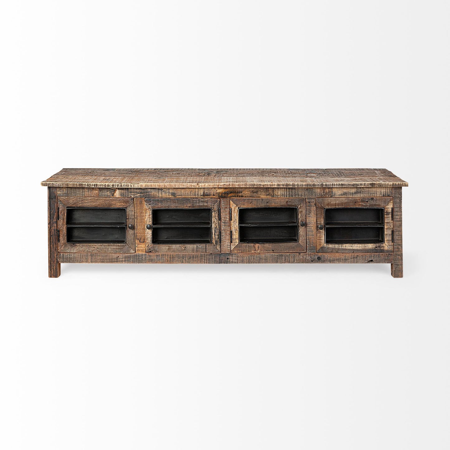 76" Brown Distressed Reclaimed Wood Enclosed Storage TV Stand