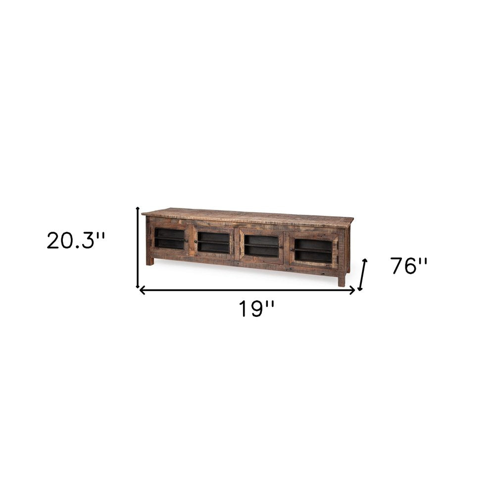 76" Brown Distressed Reclaimed Wood Enclosed Storage TV Stand