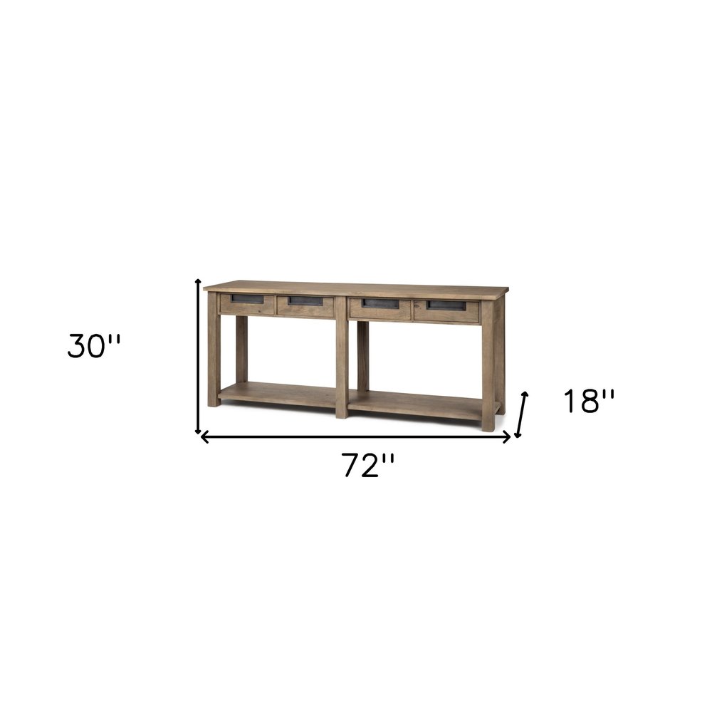 72" Brown Solid Wood Floor Shelf Console Table And Drawers