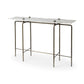 49" White and Brass Genuine Marble and Iron Distressed Six Leg Console Table