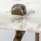 49" White and Brass Genuine Marble and Iron Distressed Six Leg Console Table
