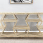 66" Light Brown Solid Wood Console Table Geometric Shelves