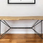 66" Natural and Black Solid Wood and Iron Abstract Base Console Table