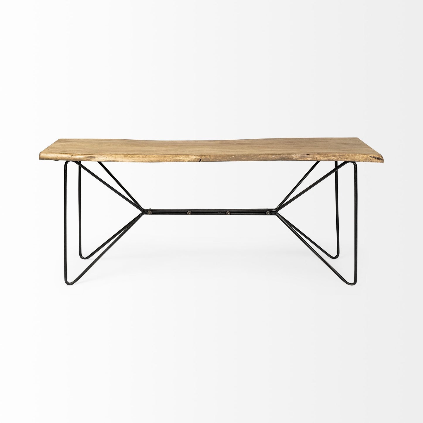 66" Natural and Black Solid Wood and Iron Abstract Base Console Table