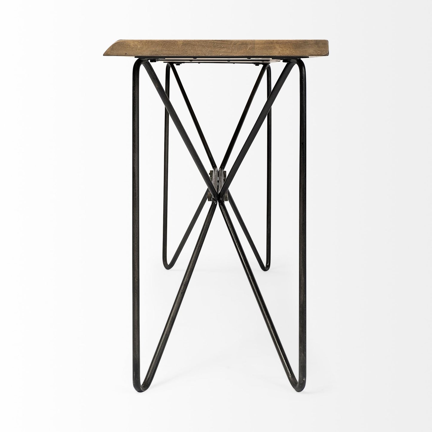 66" Natural and Black Solid Wood and Iron Abstract Base Console Table