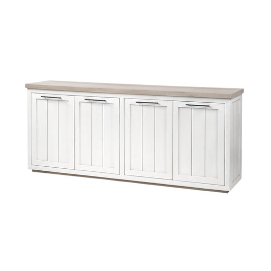 73" Brown and White Solid Wood Sideboard with Four Doors