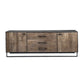 82" Brown and Black Solid Wood Three Drawer Sideboard with Two Doors