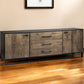 82" Brown and Black Solid Wood Three Drawer Sideboard with Two Doors