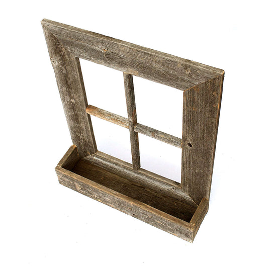 25" X 22" Gray Weathered Wood Window Frame With Planter
