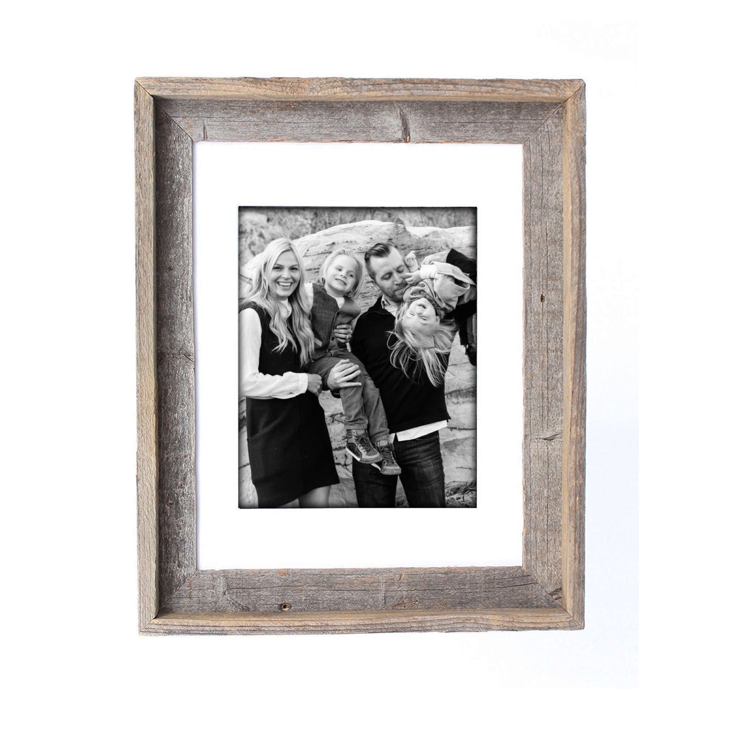 16" x 20" Gray And Brown Distressed Solid Wood Hanging Picture Frame with Mat