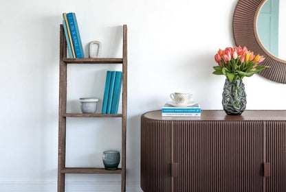 57" Brown Rustic Five Step Wood Ladder Shelf