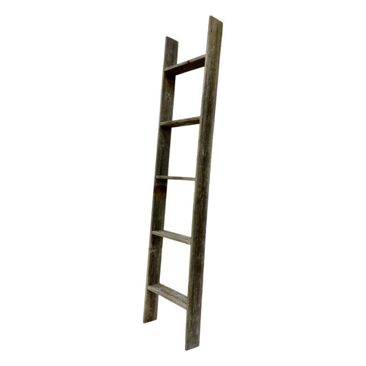 60" Gray Rustic Five Step Wood Ladder Shelf