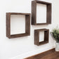 Set of Three Espresso Wood Square Hanging Dimensional Sculpture
