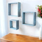 Set Of 3 Square Robins Egg Blue Reclaimed Wood Open Box Shelve
