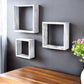 Set Of 3 Square Rustic White Wash Wood Open Box Shelve