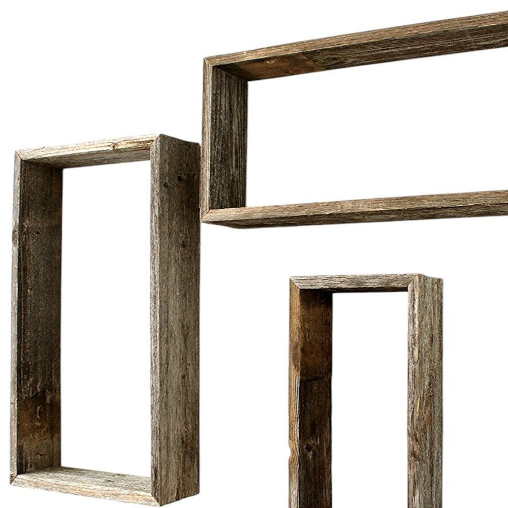 Set of Three Gray Wood Hanging Dimensional Sculpture