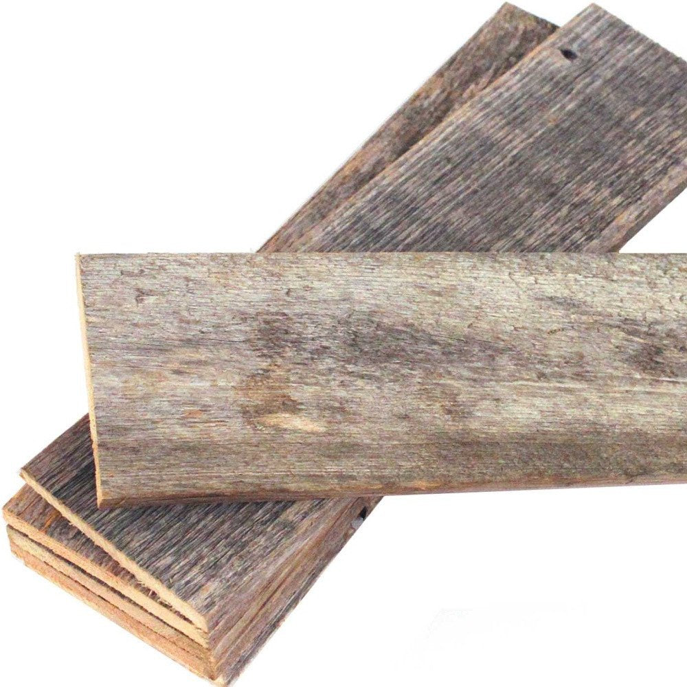 Set of Six 4" X 48" Gray and Brown Wood Plank Wall Decor
