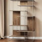75" Brown And Silver Metal and Wood Six Tier Bookcase