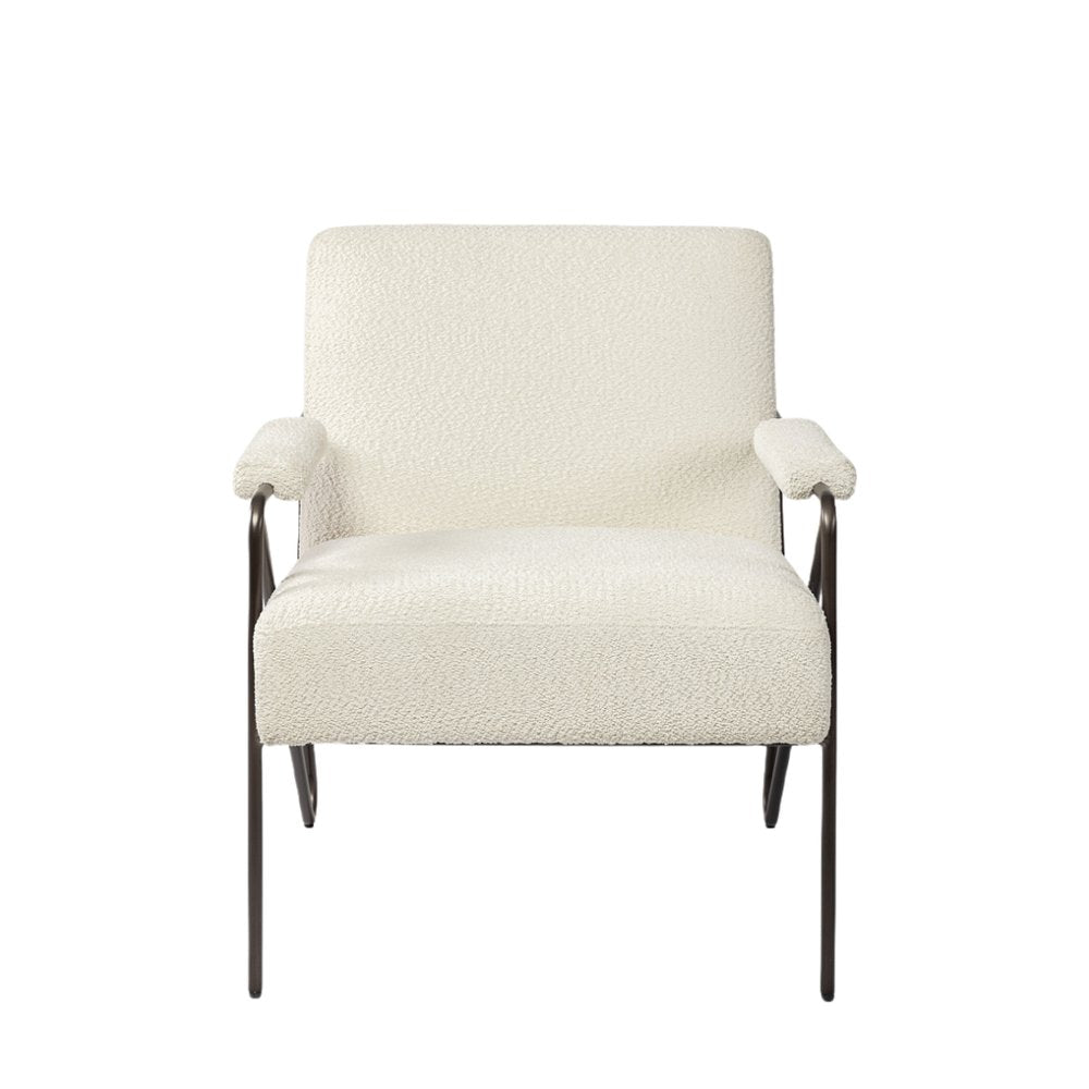 31" Off White and Brown Fabric Arm Chair