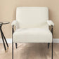 31" Off White and Brown Fabric Arm Chair