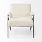 31" Off White and Brown Fabric Arm Chair