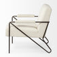 31" Off White and Brown Fabric Arm Chair