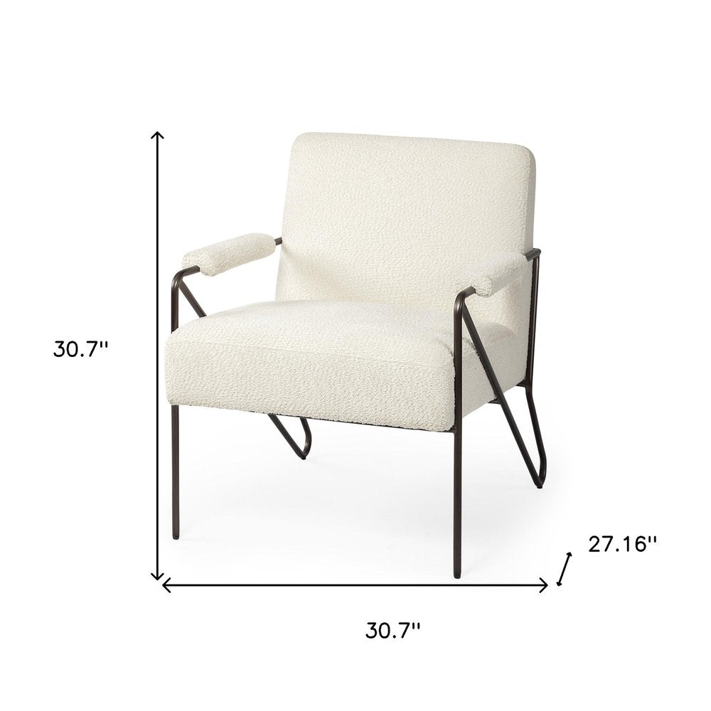 31" Off White and Brown Fabric Arm Chair