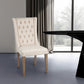 Tufted Cream and Brown Upholstered Linen Wing Back Dining Side Chair