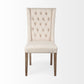 Tufted Cream and Brown Upholstered Linen Wing Back Dining Side Chair
