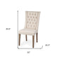Tufted Cream and Brown Upholstered Linen Wing Back Dining Side Chair