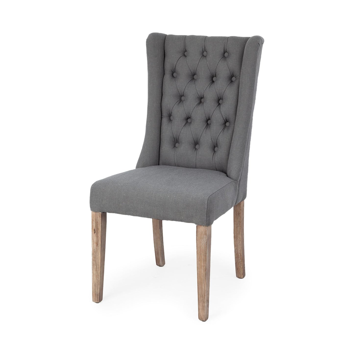 Tufted Gray and Brown Upholstered Linen Wing Back Dining Side Chair