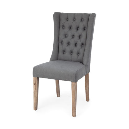 Tufted Gray and Brown Upholstered Linen Wing Back Dining Side Chair