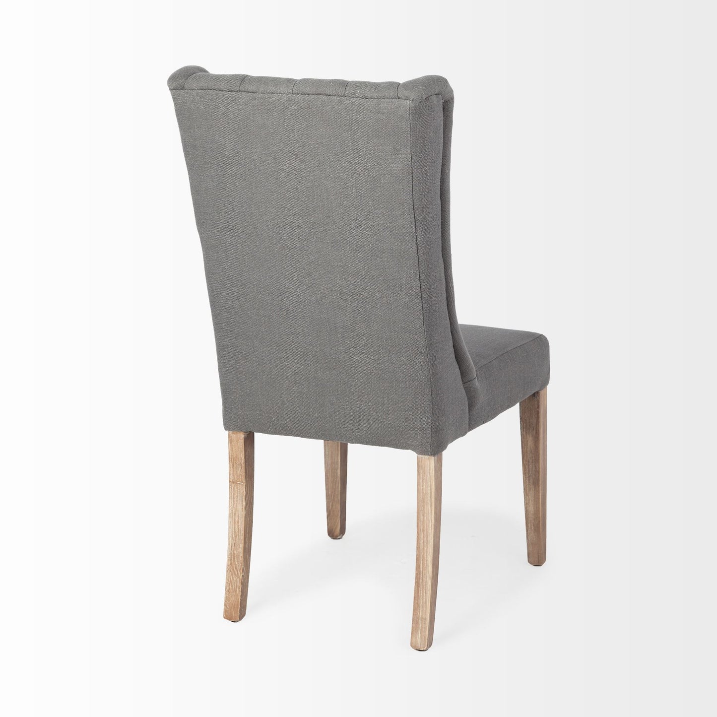 Tufted Gray and Brown Upholstered Linen Wing Back Dining Side Chair