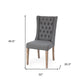 Tufted Gray and Brown Upholstered Linen Wing Back Dining Side Chair