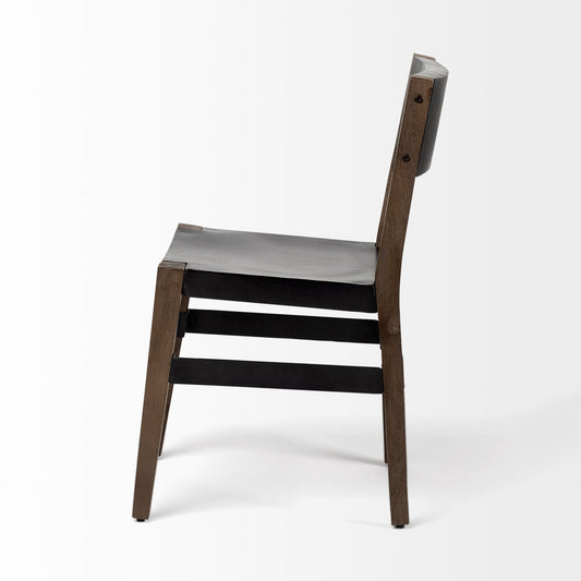 Black And Brown Metal and Wood Open Back Dining Side Chair