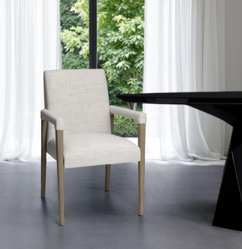 Cream and Brown Upholstered Fabric King Louis Back Dining Arm Chair
