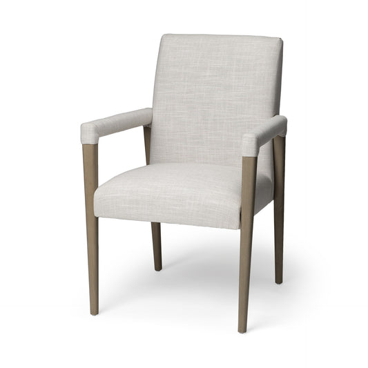 Cream and Brown Upholstered Fabric King Louis Back Dining Arm Chair