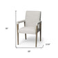 Cream and Brown Upholstered Fabric King Louis Back Dining Arm Chair