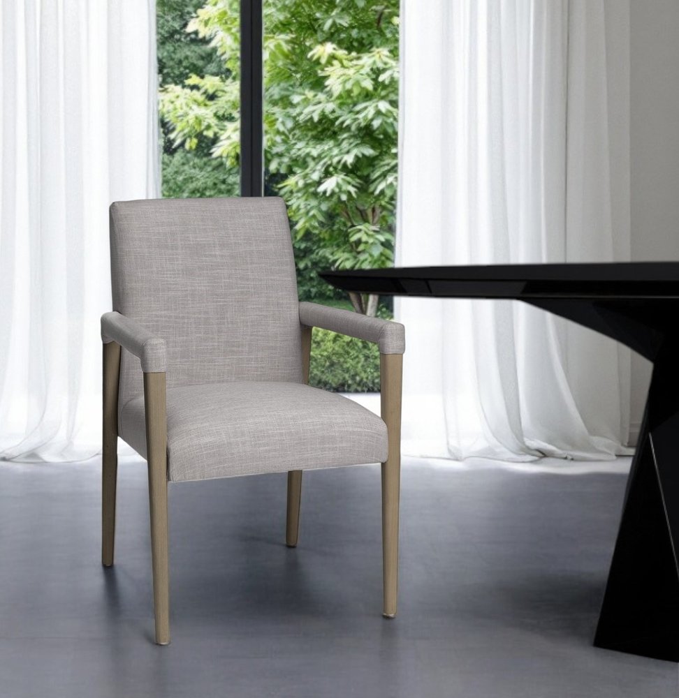 Gray and Brown Upholstered Fabric King Louis Back Dining Arm Chair