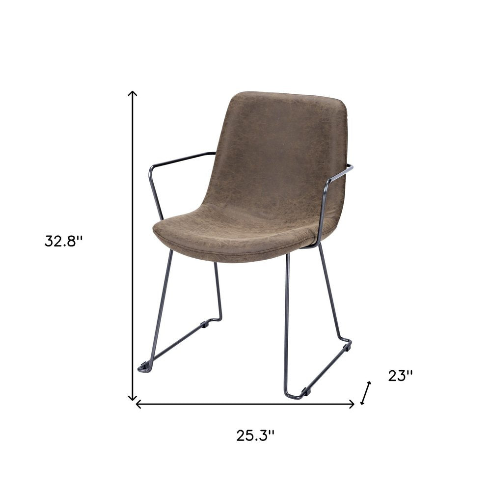 Brown and Black Upholstered Faux Leather Dining Arm Chair