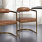 Brown And Gold Upholstered Leather Open Back Dining Arm Chair