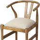 Beige And Brown Upholstered Fabric Wishbone Back