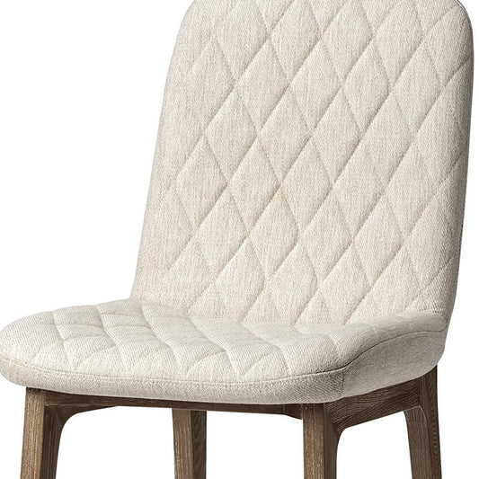Set of Two Cream and Brown Fabric Dining Side Chairs