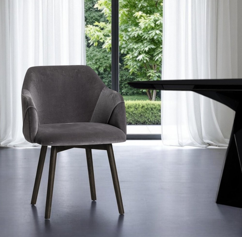 Gray and Black Upholstered Fabric Dining Arm Chair