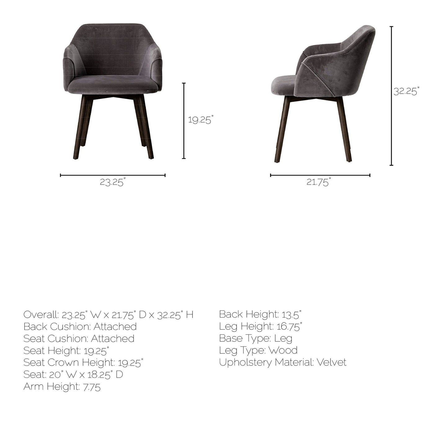 Gray and Black Upholstered Fabric Dining Arm Chair