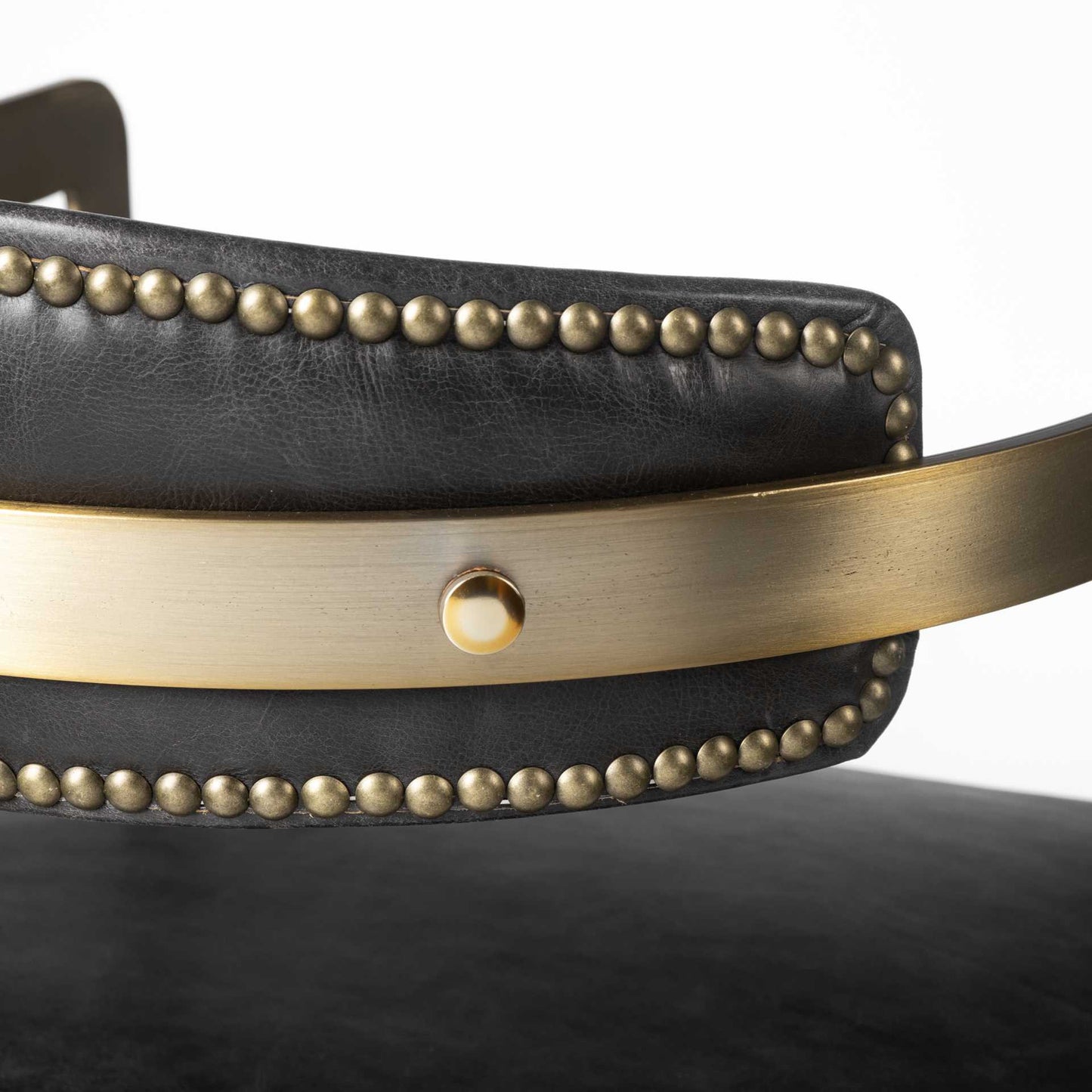 Black and Gold Upholstered Leather Open Back Dining Arm Chair