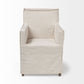 Cream and Brown Slipcovered Upholstered Fabric Dining Arm Chair